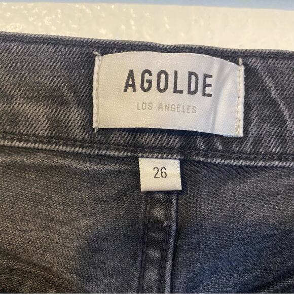 Agolde Riley High Rise Straight Cropped Black Washed Jeans Size 26 Button Fly - Picture 5 of 8